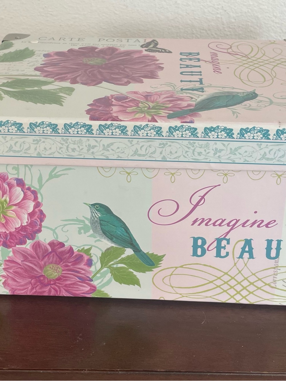 Floral Bird Decorative Storage Box - Pink & Teal